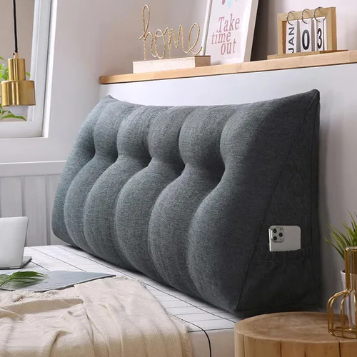 Vista 12 de Almohada triangular grande para cabecero de lectura, almohada de lino y algodón para sofá cama, cojín de apoyo de posicionamiento con funda Rosa