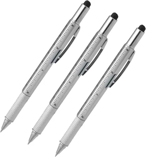 Vista 12 de Lápiz capacitivo, 7 en 1 multiherramienta para pantalla táctil, bolígrafo, regla, nivel, destornillador Phillips y cabeza plana (paquete de 3 negro)