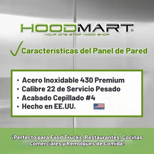 Vista 4 de HOODMART Paneles de Pared Metálicos de 48" x 84" - Lámina de Acero Inoxidable con Tapas Terminales, Protector Contra Salpicaduras Trasero