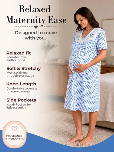 Vista 4 de Casual Nights Vestido de casa con cremallera frontal para mujer, manga corta, tejido, bata de casa con bolsillos Azul (Blue Dogs)