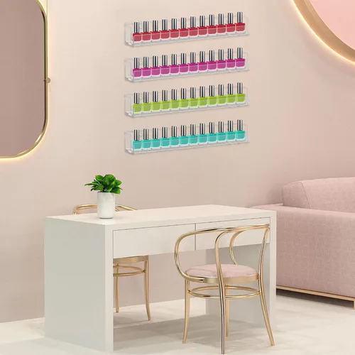Vista 2 de Cerpourt Paquete de 4 estantes para esmalte de uñas, estante montado en la pared, organizador de esmalte de uñas acrílico transparente, estante