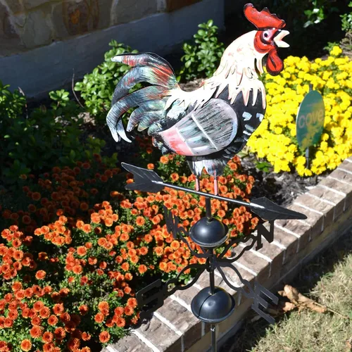 Vista 4 de HGC Paleta de metal de 48 pulgadas para decoración de jardín, decoración de casa de campo, con adorno de gallo, veletas de viento