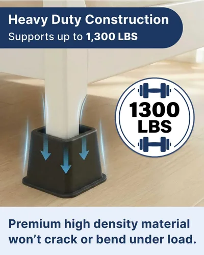 Vista 3 de Elevadores de cama – Esenciales para dormitorio – Elevadores de muebles ajustables de 3 y 5 pulgadas u 8 pulgadas combinados – Resistente