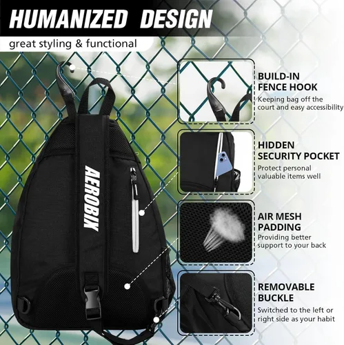 Vista 4 de Bolsa de Pickleball AEROBIX para Mujeres y Hombres, Mochila de Pickle Ball - Cremalleras Mejoradas, Gran Capacidad, Bolsillo Acolchado para Pala