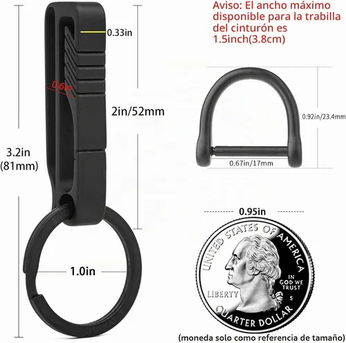Vista 2 de TISUR Clip de llave de cinturón de titanio, organizador de llaves de Negro