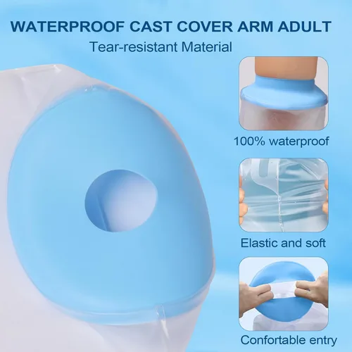 Vista 3 de Cubiertas fundidas impermeables para brazo de ducha (9 x 22 pulgadas) Medical-Grade Reusable Protector Sleeve for Shower & Swim, Fit Broken Wrist