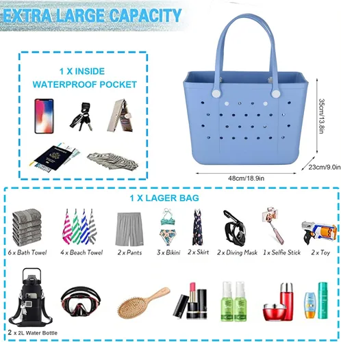 Vista 4 de Juyeesm X Large Beach Bag, Oversized Rubber Beach Bag, Washable Open Tote Bag Durable Tote Travel Bags