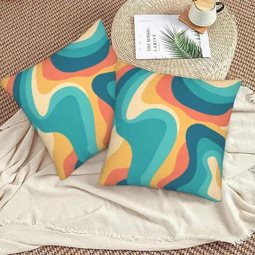 Vista 6 de Juego de 2 fundas de almohada bohemias de 18 x 18 pulgadas, fundas de almohada bohemias onduladas suaves con ondas de arco iris, fundas de cojín