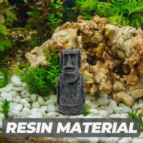 Vista 3 de balacoo Estatua de Moai de Pascua para decoración de acuario, estatua de cabeza de isla de Pascua de resina, decoración de paisaje de peces Betta