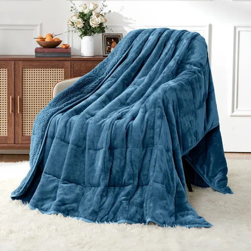 Vista 24 de Uttermara Manta pesada para adultos, manta pesada tamaño Queen con forro polar reversible de terciopelo suave y brillante y acogedor sherpa cálido