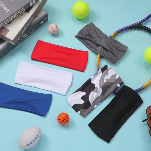 Vista 5 de Deekin 6 diademas para niños y niños, bandas atléticas para niños, diademas de fútbol para niños, bandas de sudor elásticas que absorben el sudor