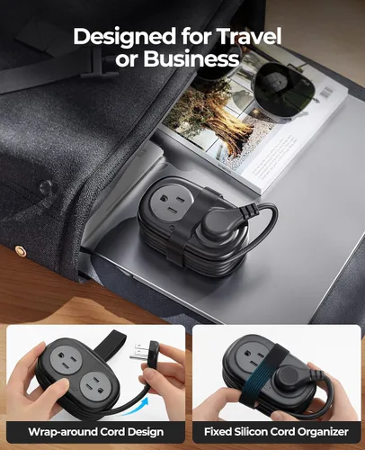 Vista 4 de Regleta de alimentación de viaje, ORICO 4 tomas de corriente 3 puertos USB (1 USB C) con cable de extensión corto envuelto de 4 pies, regleta