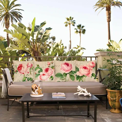 Vista 6 de Juego de 4 fundas de almohada decorativas de color rosa de 16 x 16 pulgadas, fundas de almohada cuadradas con flores de primavera y verano