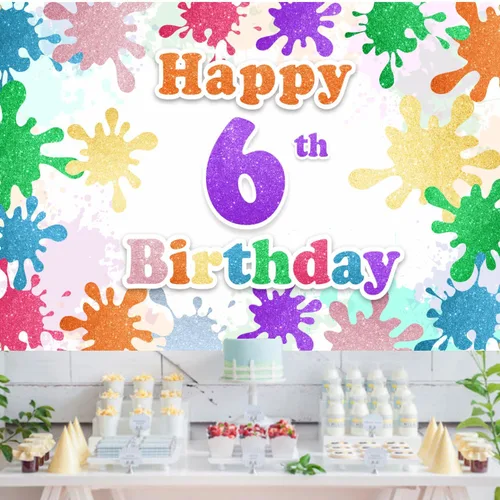 Vista 7 de Cartel de fondo de feliz cumpleaños 6 con diseño de grafiti colorido, decoración de fondo para artistas, niños y niñas, fiesta de cumpleaños