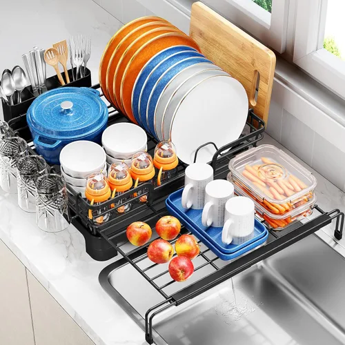 Vista 9 de TOOLF Escurridor extensible para encimera de cocina, color negro