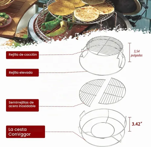 Vista 6 de Estante Expansor de 5 Piezas para Big Green Egg Medium Kit de Repuesto Parrillas para Eggspander Conveggtor Basket Acero Inoxidable 304 con Sistema