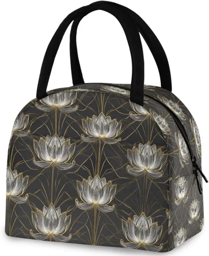 Vista 31 de Bolsa de almuerzo reutilizable con diseño de panal de abeja vintage, con bolsillo frontal, cierre de cremallera, bolsa térmica térmica