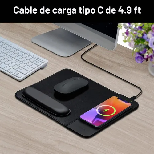 Vista 7 de Alfombrilla de mouse de carga inalámbrica de 15 W con soporte de muñeca, cargador inalámbrico Qi rápido para iPhone 17/16/15/14/13/12/12