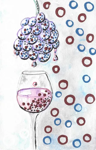 Vista 6 de Vino Tinto y Uvas Moradas Arte vinos pinturas Pinot Noir Malbec Nebbiolo Sangiovese Syrah Shiraz Merlot Cabernet Sauvignon Zinfandel StickyKitties