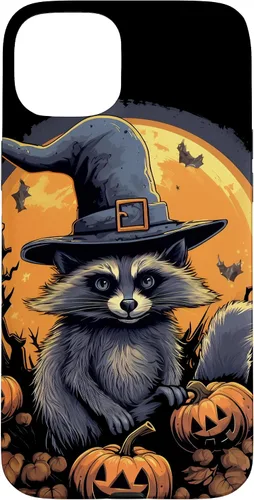 Vista 9 de iPhone 16 Raccoon Witch Hat Pumpkins Halloween Costume Case