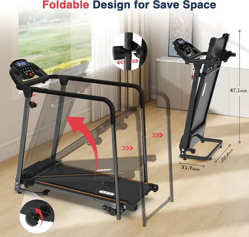Vista 6 de Redliro Treadmill for Seniors with Long Handrails - Walking Treadmill 0-2% Incline, 300 lbs Capacity, Foldable for Home Small, Auto Lube, Mute &