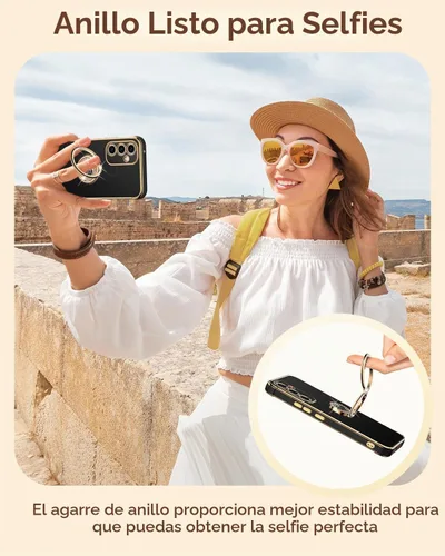 Vista 5 de XYZ Funda para Galaxy A14 5G con soporte y doble anillo, funda de lujo para Samsung A14 5G, color negro
