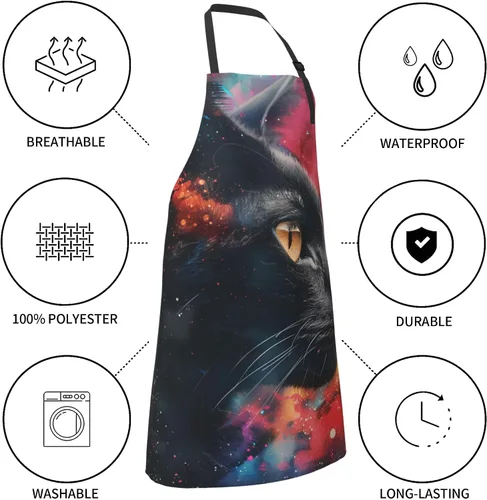Vista 4 de Delantal impreso delantales de pintura de poliéster con bolsillo para cocinar cocina a la parrilla adultos
