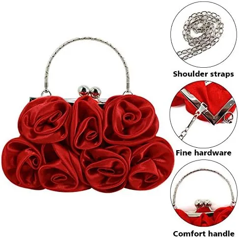 Vista 7 de Buddy - Bolso de mano de satén suave para mujer, con forma de rosa, para boda, fiesta