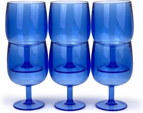 Vista 5 de Yalin Juego de 6 vasos apilables irrompibles de plástico acrílico para vino y agua de 12 onzas (azul, 12 onzas)