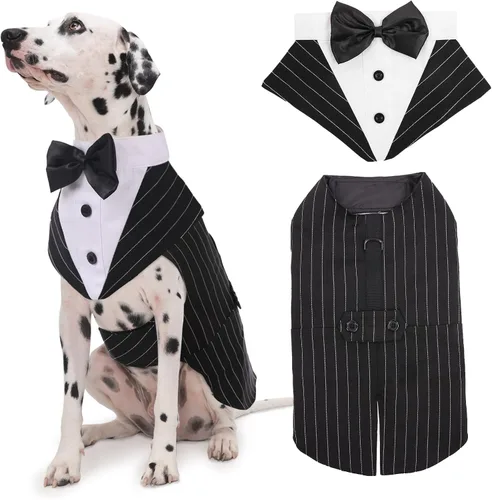 Vista 21 de Kuoser Conjunto de esmoquin para perro, traje de perro y bandana, disfraz Negro