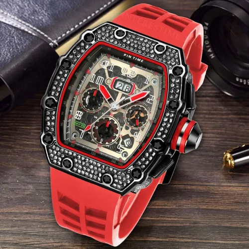 Vista 6 de Tonneau - Relojes de vestir punk, únicos, para hombre, impermeables, analógicos, deportes, trabajo, hombre, reloj de pulsera luminosa de silicona, L