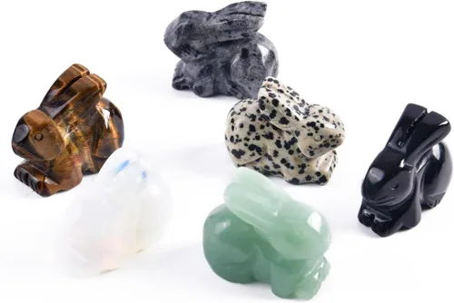 Vista 5 de YGLINE Figura de conejo de cristal con piedras preciosas para tallar animales (aventurina verde)