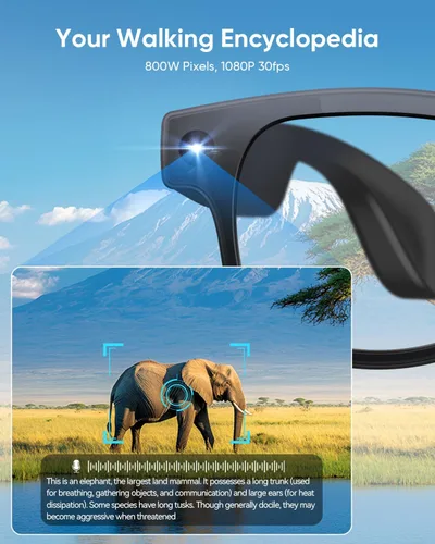 Vista 3 de CJkao Gafas inteligentes con cámara, gafas de cámara HD, grabación de video, asistente de voz control bluetooth música ai gafas para adolescentes