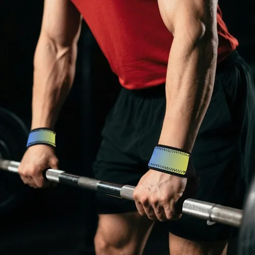 Vista 7 de Yellow Blue Gradient Lifting Wrist Straps 26" Anti Slip Pair of Gym Straps for Weightlifting, Bodybuilding, Powerlifting, Strength Training