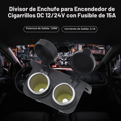 Vista 2 de Enchufe del encendedor de cigarrillos DC 12V con fusible de hoja 15A 2 Socket Cigarette Lighter Splitter Female, Power Outlet Waterproof Cable