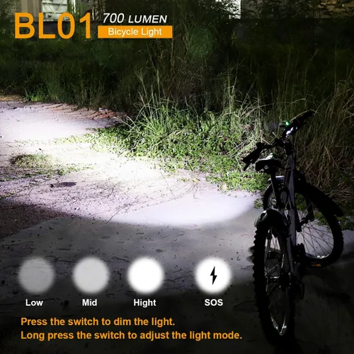 Vista 4 de SecurityIng Luz LED impermeable de 700 lúmenes para bicicleta, 4 modos, lámpara de bicicleta súper brillante + batería recargable de 8.4 V +