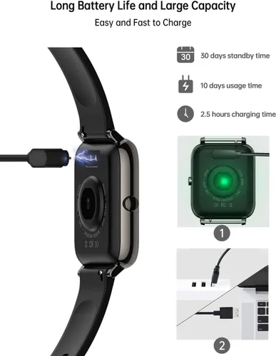 Vista 7 de Popglory Reloj inteligente, reloj inteligente con presión arterial, monitor de oxígeno en sangre, monitor de actividad física con monitor de Negro