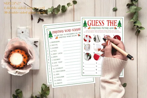 Vista 4 de Prueba de imágenes y palabras de Navidad, juegos de fiesta de Navidad para el hogar, oficina, fiesta, diversión familiar, juego de preguntas con 30