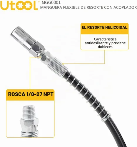 Vista 3 de UTOOL - Manguera flexible de resorte de resina de 18 pulgadas, 1 acoplador normal, roscas de 1/8 NPT