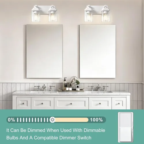 Vista 7 de Lámparas blancas para baño, 2 luces de baño, accesorios de iluminación sobre el espejo, diseño cuadrado y placa trasera grande rectangular