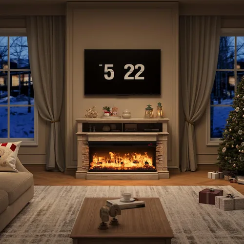 Vista 9 de Soporte de TV con chimenea para televisores de hasta 65", centro de entretenimiento con chimenea de 52" estilo rústico con chimenea eléctrica