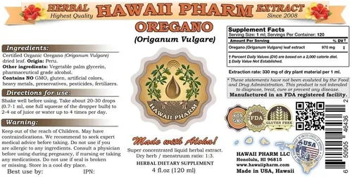 Vista 2 de Hawaii Pharm Extracto líquido de orégano, tintura orgánica de orégano (Origanum vulgare), suplemento herbario, fabricado en EE. UU., 2x2 onzas