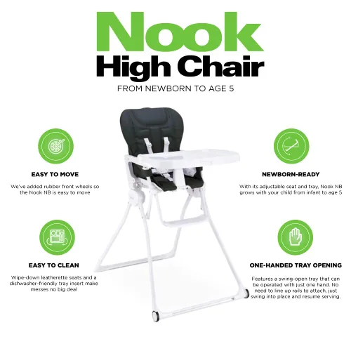 Vista 5 de Joovy Nook NB - Silla alta con bandeja abierta ajustable de cuatro posiciones, asiento reclinable de 3 posiciones y ruedas delanteras para mayor