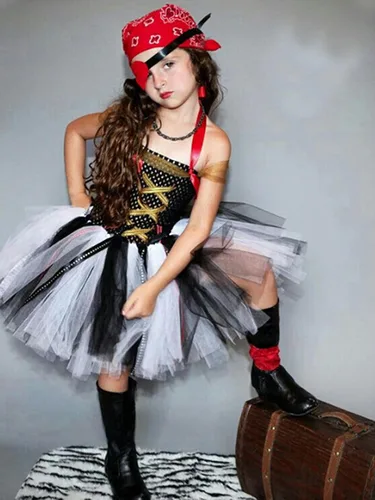 Vista 6 de Conjunto de disfraz de payaso de Halloween para niñas y niñas, vestido de tul, cuchillo, calcetines, guantes, horquilla, juegos para fiestas