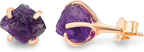 Vista 54 de Aretes de piedra preciosa natural en bruto con oro rosa sobre plata de ley 925, 6 a 0.276 in, regalo de piedra de nacimiento de calidad genuina