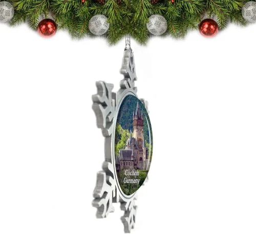 Vista 2 de Cochem Mosel Castle Alemania Adorno de Navidad Decoración Árbol Decoración Cristal Metal Recuerdo Regalo