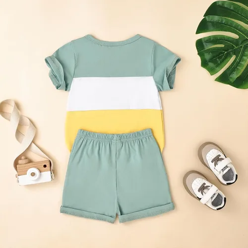 Vista 49 de Ropa para bebé niño pequeño, trajes de verano de manga corta, camiseta de retazos y pantalón con bolsillo, conjunto de 2 piezas, 12 meses a 4 años