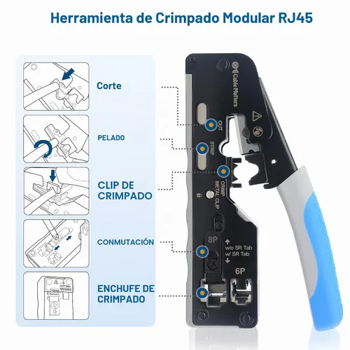 Vista 2 de Cable Matters Herramienta de Crimpado Modular Todo en Uno Ethernet Cat 8 (Herramienta de Crimpado Cat5 Cat6 Cat7 Cat8) para Conectores Pasantes