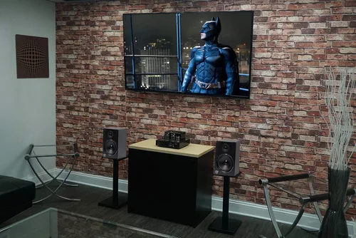 Vista 7 de Rockville RS21B - Soportes para altavoces de estantería de 21 pulgadas de acero, capacidad de 27 kg, gestión de cables, almohadillas anti-vibración