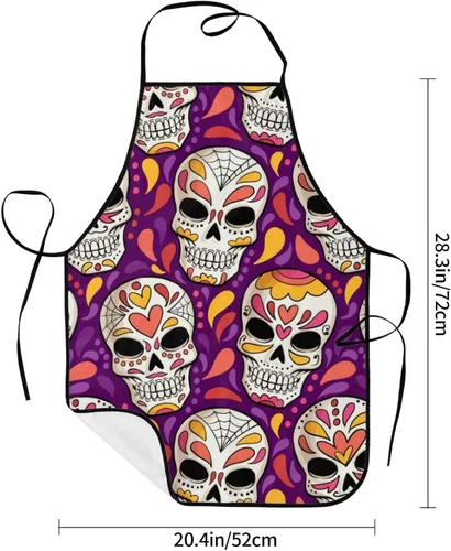 Vista 4 de Delantal de calavera de azúcar, delantales de cocina para hombres y mujeres, delantal de cocina, delantal de chef, delantales de jardín ajustables